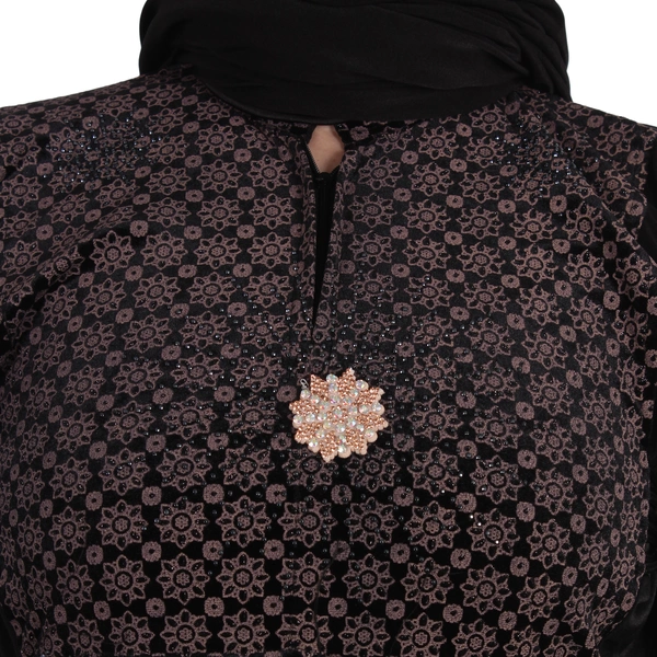 Humeira Abaya Dubai Style Koriya Kali Abaya in Crystal Fabric with Dupatta & NosePiece - 54, Black, 300 gms