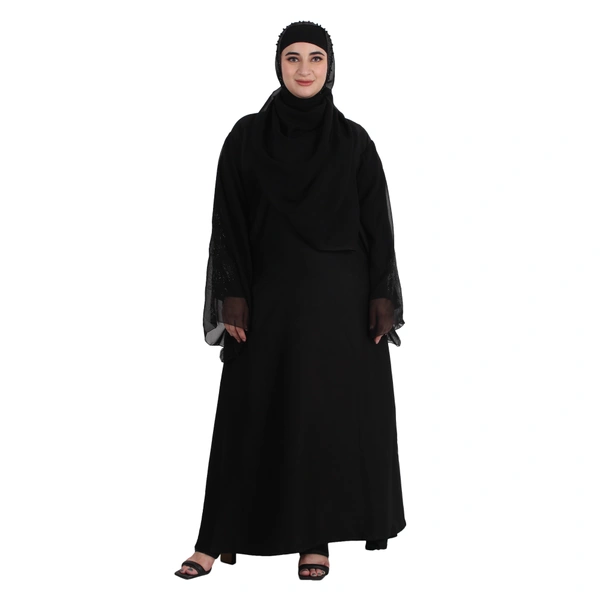 Humeira Abaya Dubai Style Brand New Side Pocket Long Sleeves Simple Abaya for Girls in Al Nida Fabric - 54, Black, 300 gms