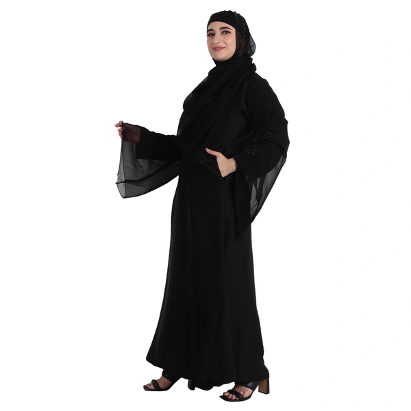 Humeira Abaya Dubai Style Brand New Side Pocket Long Sleeves Simple Abaya for Girls in Al Nida Fabric - 54, Black, 300 gms