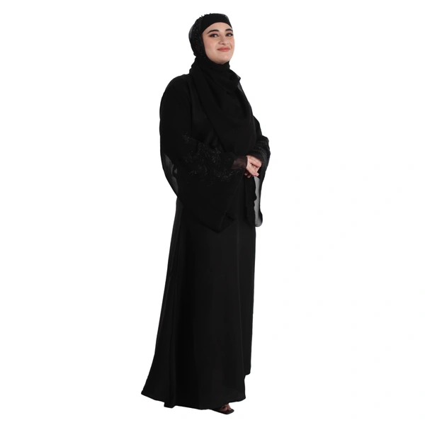 Humeira Abaya Dubai Style Brand New Side Pocket Long Sleeves Simple Abaya for Girls in Al Nida Fabric - 54, Black, 300 gms