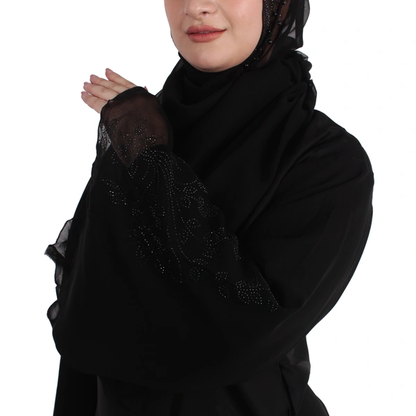 Humeira Abaya Dubai Style Brand New Side Pocket Long Sleeves Simple Abaya for Girls in Al Nida Fabric - 54, Black, 300 gms