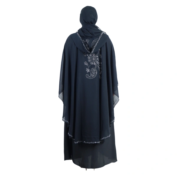 Humeira Abaya Side Buta Farasha Simple DMC Stone Work Farasha in Al Nida Fabric With Self Atteched & Extra Duppatta - 54, Dark Grey, 300 gms