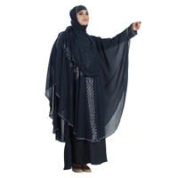 Humeira Abaya Side Buta Farasha Simple DMC Stone Work Farasha in Al Nida Fabric With Self Atteched & Extra Duppatta - 54, Dark Grey, 300 gms