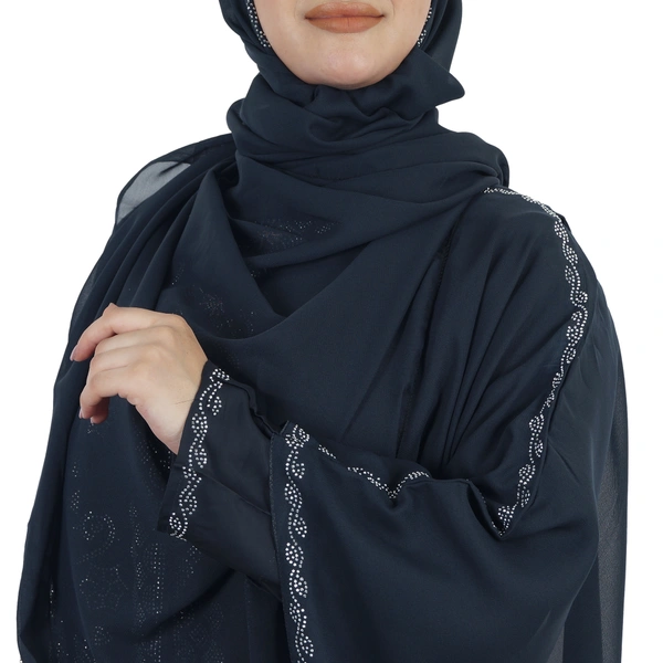 Humeira Abaya Side Buta Farasha Simple DMC Stone Work Farasha in Al Nida Fabric With Self Atteched & Extra Duppatta - 54, Dark Grey, 300 gms