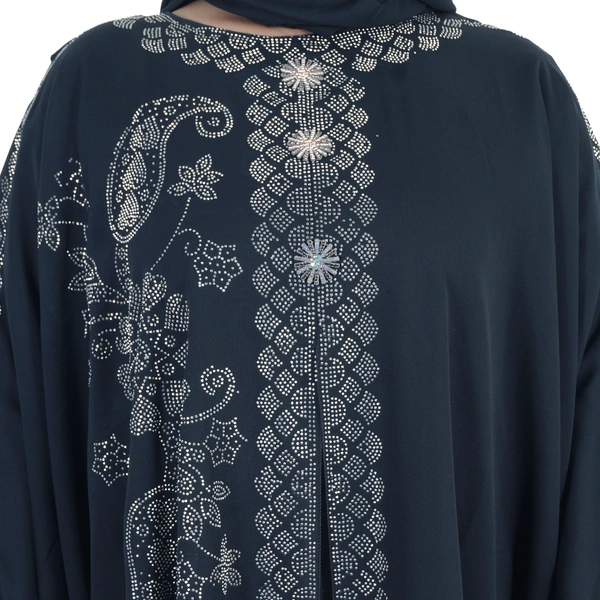 Humeira Abaya Side Buta Farasha Simple DMC Stone Work Farasha in Al Nida Fabric With Self Atteched & Extra Duppatta - 54, Dark Grey, 300 gms