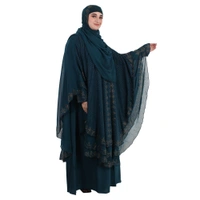 Humeira Abaya Dubai Style 3 Layer Farasha in Al Nida Fabric Specially Made For Bride - 54, Turquoise, 300 gms