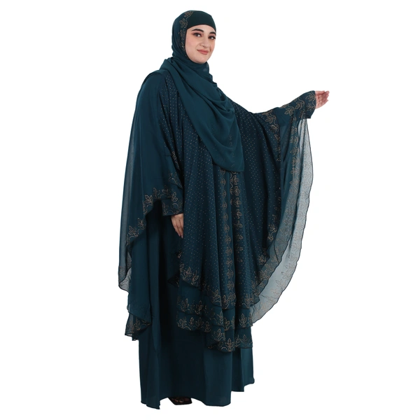 Humeira Abaya Dubai Style 3 Layer Farasha in Al Nida Fabric Specially Made For Bride - 54, Turquoise, 300 gms