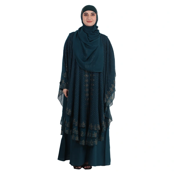 Humeira Abaya Dubai Style 3 Layer Farasha in Al Nida Fabric Specially Made For Bride - 54, Turquoise, 300 gms
