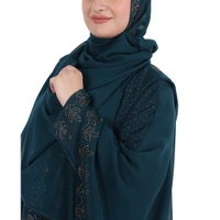 Humeira Abaya Dubai Style 3 Layer Farasha in Al Nida Fabric Specially Made For Bride - 54, Turquoise, 300 gms