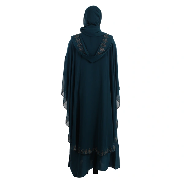 Humeira Abaya Dubai Style 3 Layer Farasha in Al Nida Fabric Specially Made For Bride - 54, Turquoise, 300 gms
