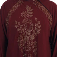 Humeira Abaya Dubai Style Front Big Buta BSY Embroidery Maroon Colour Burkha/Abaya in Al Firdous Fabric With Dupatta & NosePiece - 54, Maroon, 300 gms
