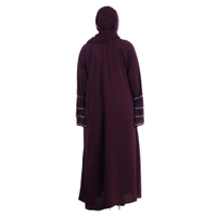 Humeira Abaya Dubai Style Front Kali Stone Work Abaya in Al Firdous Fabric WIth Dupatta & NosePiece - 54, Maroon, 300 gms
