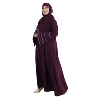 Humeira Abaya Dubai Style Front Kali Stone Work Abaya in Al Firdous Fabric WIth Dupatta & NosePiece - 54, Maroon, 300 gms