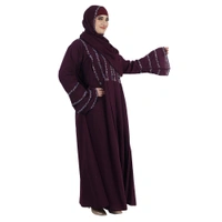 Humeira Abaya Dubai Style Front Kali Stone Work Abaya in Al Firdous Fabric WIth Dupatta & NosePiece - 54, Maroon, 300 gms