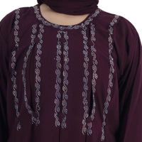 Humeira Abaya Dubai Style Front Kali Stone Work Abaya in Al Firdous Fabric WIth Dupatta & NosePiece - 54, Maroon, 300 gms