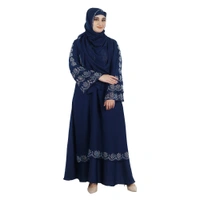 Humeira Abaya Dubai Style Rainbow Stone Work Burkha With Laher Design on Neck & Double Layer With Dupatta & NosePiece - 54, Blue, 300 gms