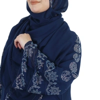 Humeira Abaya Dubai Style Rainbow Stone Work Burkha With Laher Design on Neck & Double Layer With Dupatta & NosePiece - 54, Blue, 300 gms