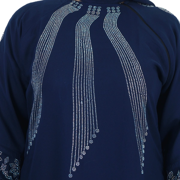 Humeira Abaya Dubai Style Rainbow Stone Work Burkha With Laher Design on Neck & Double Layer With Dupatta & NosePiece - 54, Blue, 300 gms