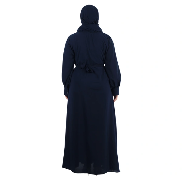 Humeira Abaya Dubai Style Front Double Side Embroidery Work Beautiful Abaya in Al Firdous Fabric - 54, Blue, 300 gms