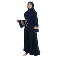 Humeira Abaya Gulab Embroidery Abaya in Al Firdous Fabric Indian Traditional Style With Dupatta & NosePiece - 54, Blue, 300 gms