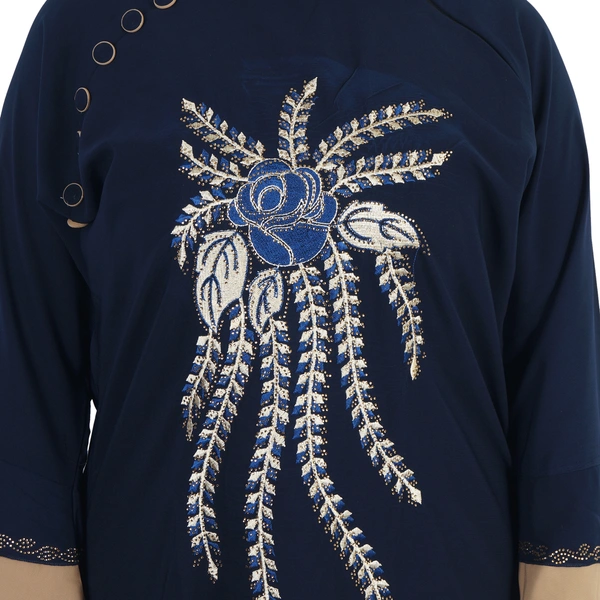 Humeira Abaya Gulab Embroidery Abaya in Al Firdous Fabric Indian Traditional Style With Dupatta & NosePiece - 54, Blue, 300 gms