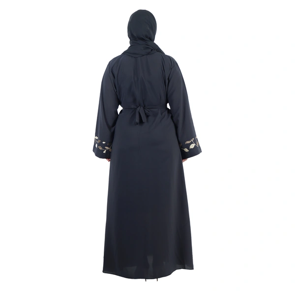 Humeira Abaya Gown Style Embroidery Burkha With Waist Adjuster in Al Firdous Fabric - 54, Dark Grey, 300 gms