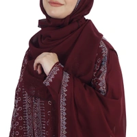 Humeira Abaya 3 Layer M S Stone Work Heavy Abaya for Bridal in Al Nida Fabric with Self atteched & Extra Dupatta - 54, Maroon, 300 gms