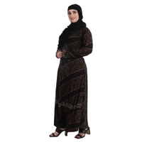 Humeira Abaya Dubai Style Cross Print Stone Work Burkha With Golden Print in Crystal Fabric - 54, Black, 300 gms