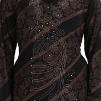 Humeira Abaya Dubai Style Cross Print Stone Work Burkha With Golden Print in Crystal Fabric - 54, Black, 300 gms