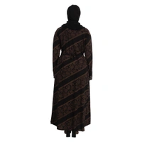 Humeira Abaya Dubai Style Cross Print Stone Work Burkha With Golden Print in Crystal Fabric - 54, Black, 300 gms