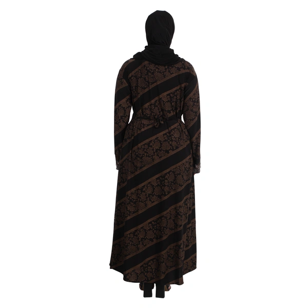 Humeira Abaya Dubai Style Cross Print Stone Work Burkha With Golden Print in Crystal Fabric - 54, Black, 300 gms