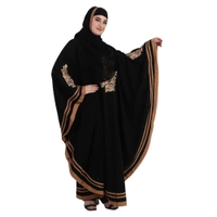 Humeira Abaya Dubai Style Side Patti Embroidery Irani Abaya in Al Nida Fabric - 54, Black, 300 gms