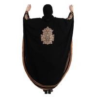 Humeira Abaya Dubai Style Side Patti Embroidery Irani Abaya in Al Nida Fabric - 54, Black, 300 gms