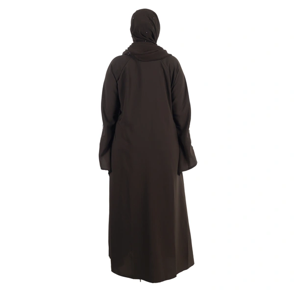Humeira Abaya Dubai Leaf Style Embroidery Work Burkha in Al Firdous Fabric - 54, Brown, 300 gms