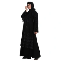 Humeira Abaya Dubai Style Heavy Pearl Work Abaya Burkha in Black to Black Work for Marriage Girl with Dupatta & NosePiece - 54, Black, 300 gms