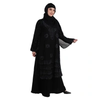 Humeira Abaya Dubai Style Heavy Pearl Work Abaya Burkha in Black to Black Work for Marriage Girl with Dupatta & NosePiece - 54, Black, 300 gms