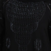 Humeira Abaya Dubai Style Heavy Pearl Work Abaya Burkha in Black to Black Work for Marriage Girl with Dupatta & NosePiece - 54, Black, 300 gms