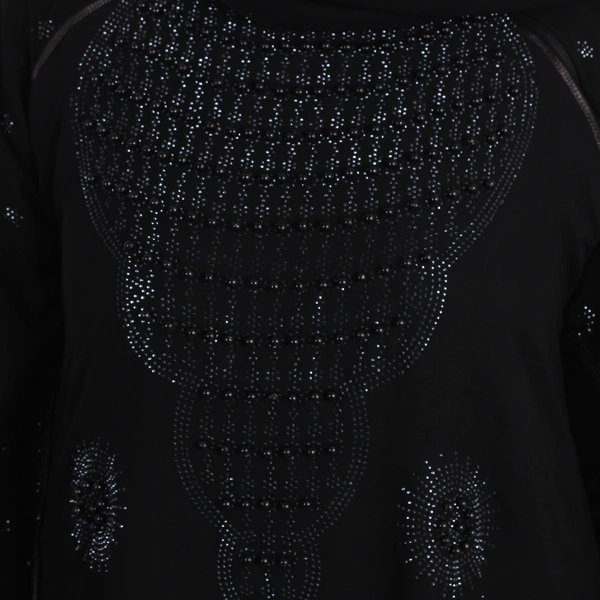 Humeira Abaya Dubai Style Heavy Pearl Work Abaya Burkha in Black to Black Work for Marriage Girl with Dupatta & NosePiece - 54, Black, 300 gms