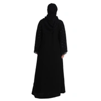 Humeira Abaya Dubai Style Heavy Pearl Work Abaya Burkha in Black to Black Work for Marriage Girl with Dupatta & NosePiece - 54, Black, 300 gms