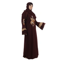 Humeira Abaya Dubai Style Sleeves & Front Simple Embroidery Burkha in Al Nida Fabric - 54, Maroon, 300 gms