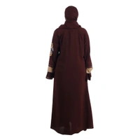 Humeira Abaya Dubai Style Sleeves & Front Simple Embroidery Burkha in Al Nida Fabric - 54, Maroon, 300 gms