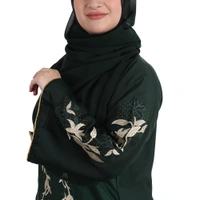 Humeira Abaya Dubai Style Green Leaf Embroidery & Stone Work Abaya in Al Nida Fabric - 54, Green, 300 gms