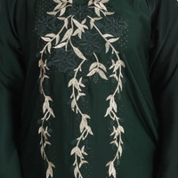 Humeira Abaya Dubai Style Green Leaf Embroidery & Stone Work Abaya in Al Nida Fabric - 54, Green, 300 gms
