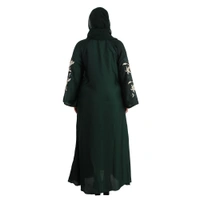 Humeira Abaya Dubai Style Green Leaf Embroidery & Stone Work Abaya in Al Nida Fabric - 54, Green, 300 gms
