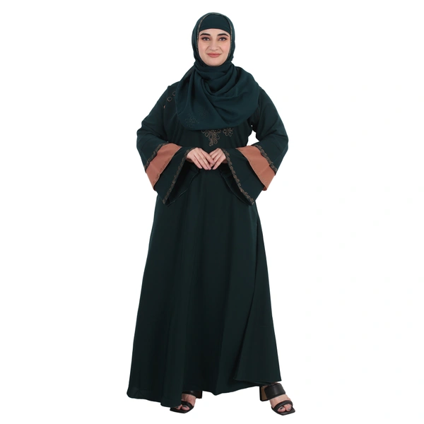 Humeira Abaya Dubai Style 6 BTN Stone Work Buta Abaya/Burkha in Al Nida Fabric - 54, Turquoise, 300 gms