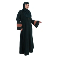 Humeira Abaya Dubai Style 6 BTN Stone Work Buta Abaya/Burkha in Al Nida Fabric - 54, Turquoise, 300 gms