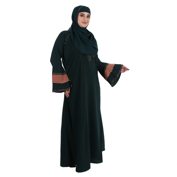 Humeira Abaya Dubai Style 6 BTN Stone Work Buta Abaya/Burkha in Al Nida Fabric - 54, Turquoise, 300 gms