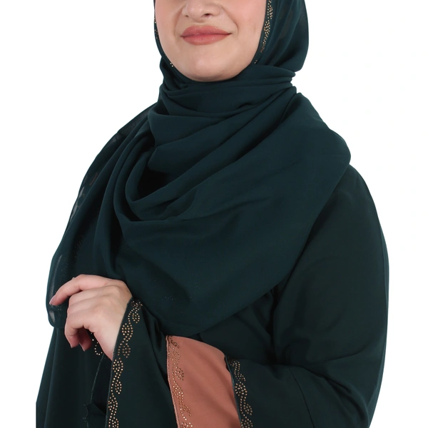 Humeira Abaya Dubai Style 6 BTN Stone Work Buta Abaya/Burkha in Al Nida Fabric - 54, Turquoise, 300 gms