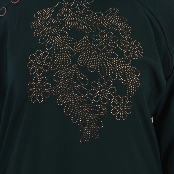 Humeira Abaya Dubai Style 6 BTN Stone Work Buta Abaya/Burkha in Al Nida Fabric - 54, Turquoise, 300 gms