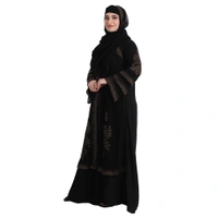 Humeira Abaya Dubai Style Coat Type Shirag Abaya in Al Nida Fabric With Dupatta & NosePiece - 54, Black, 300 gms